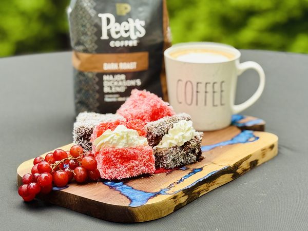 Aussie Lamingtons with a Peets Cafe Latte